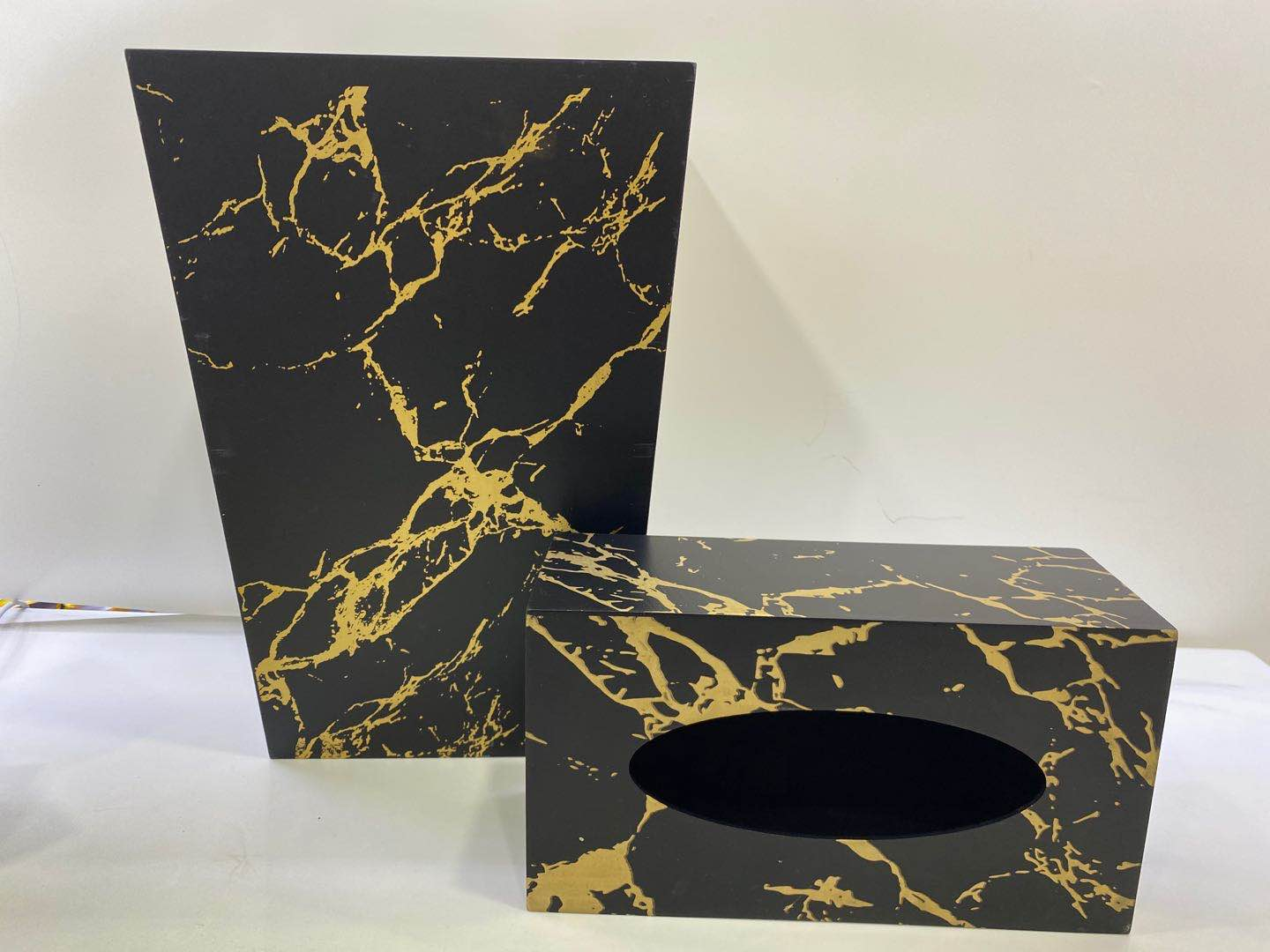 MDF tissue box and trash can
