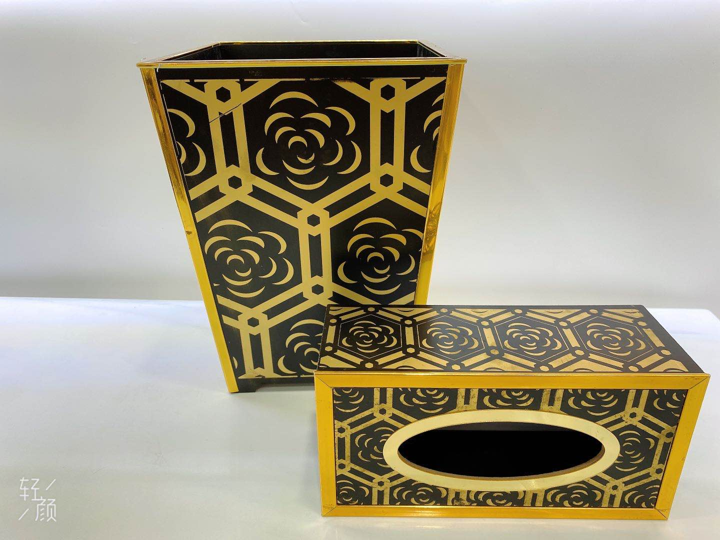 Wood plastic board tissue box and trash can