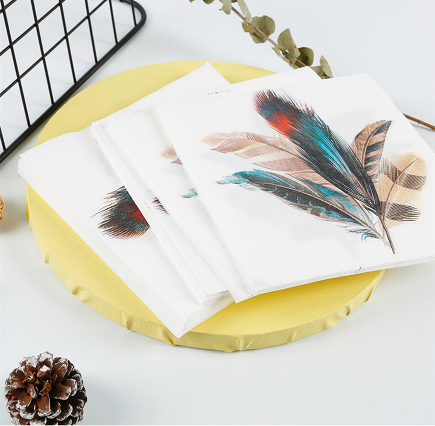 Feather printed paper towels