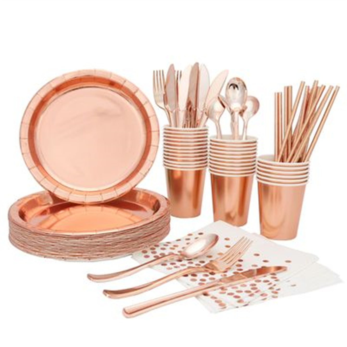 Gold Polka Dot Disposable Party Paper Plate Set