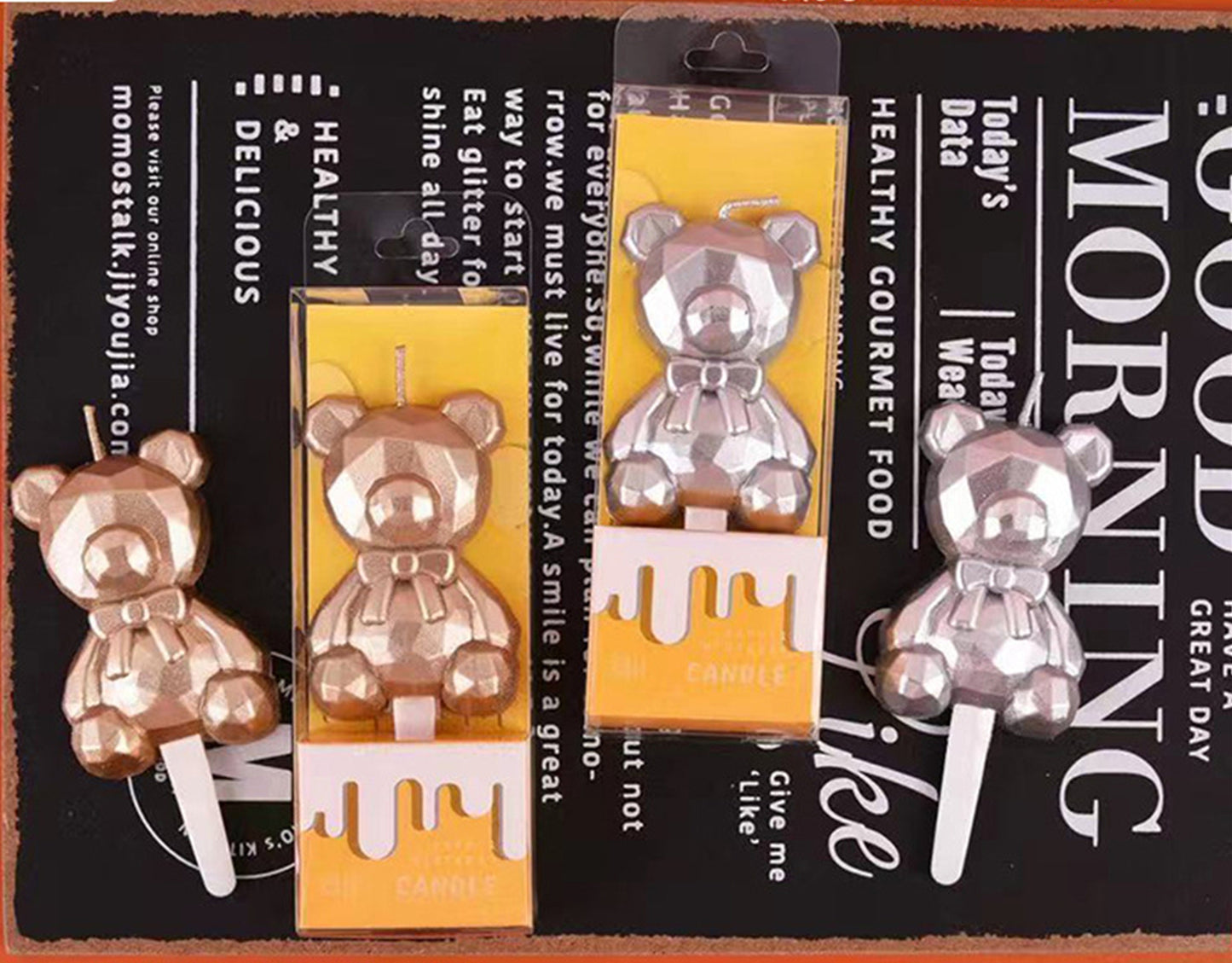 Gold-plated diamond bear birthday candle