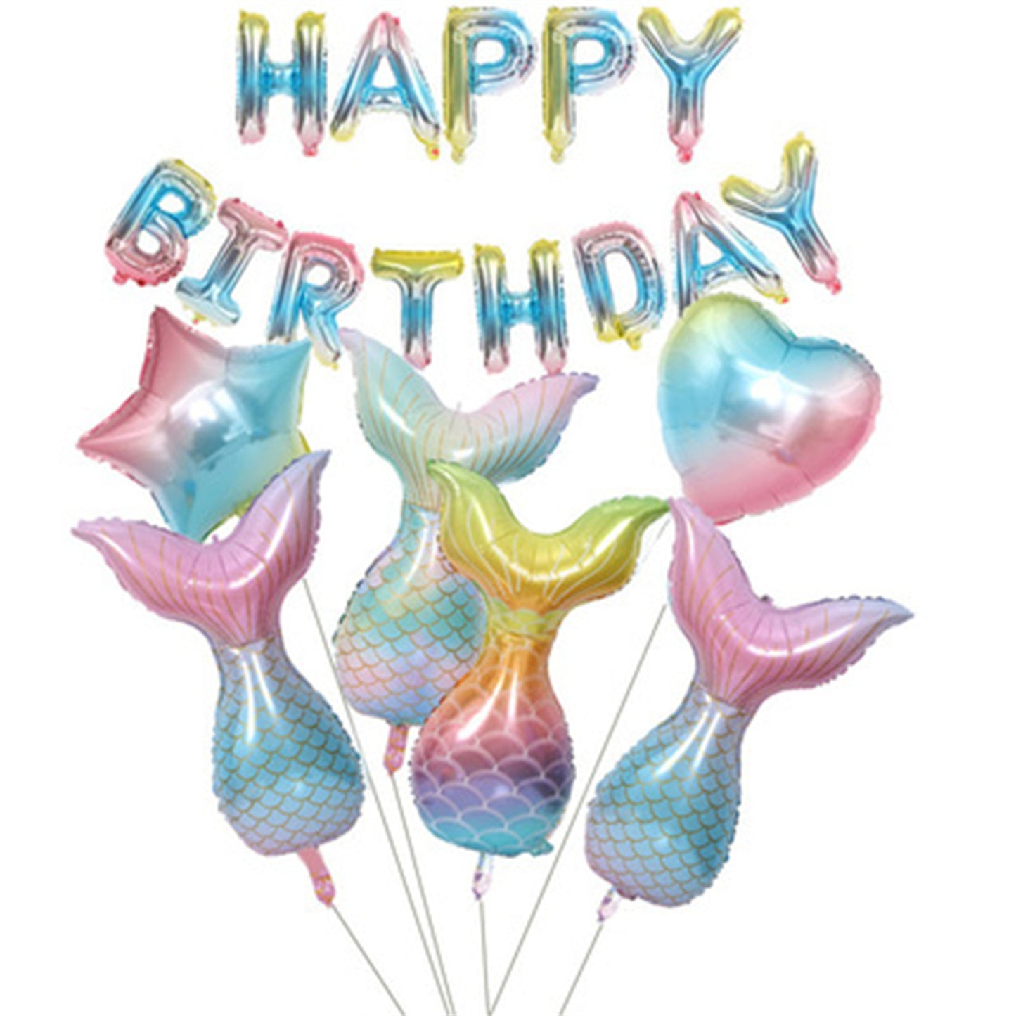 Mermaid balloon package gradient fish tail HAPPY BIRTHDAY letter set