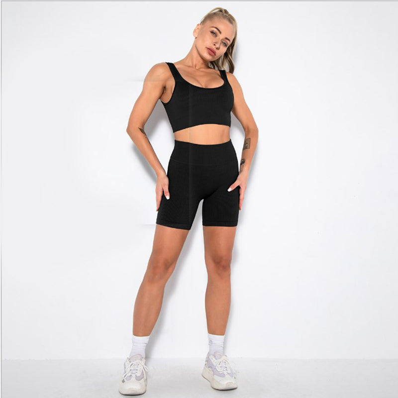 Women's 2 Piece Workout Sets Ribbed Crop Tank Sports Bra And Leggings Set High Waist Shorts Yoga Outfits