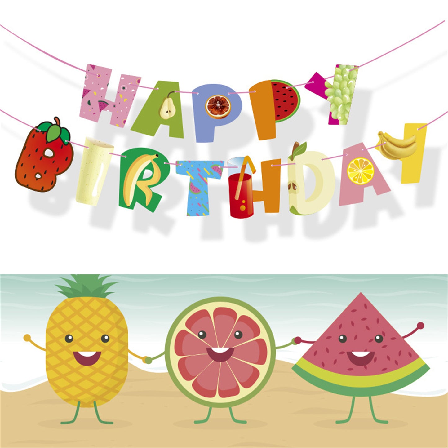 HAPPY Birthday letter flag Fruit pattern