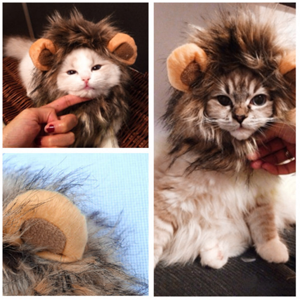 Funny Cute Pet Cat Costume Lion Mane Wig Cap Hat For Cat Dog Halloween Christmas Clothes Fancy Dress With Ears Pet Clothes