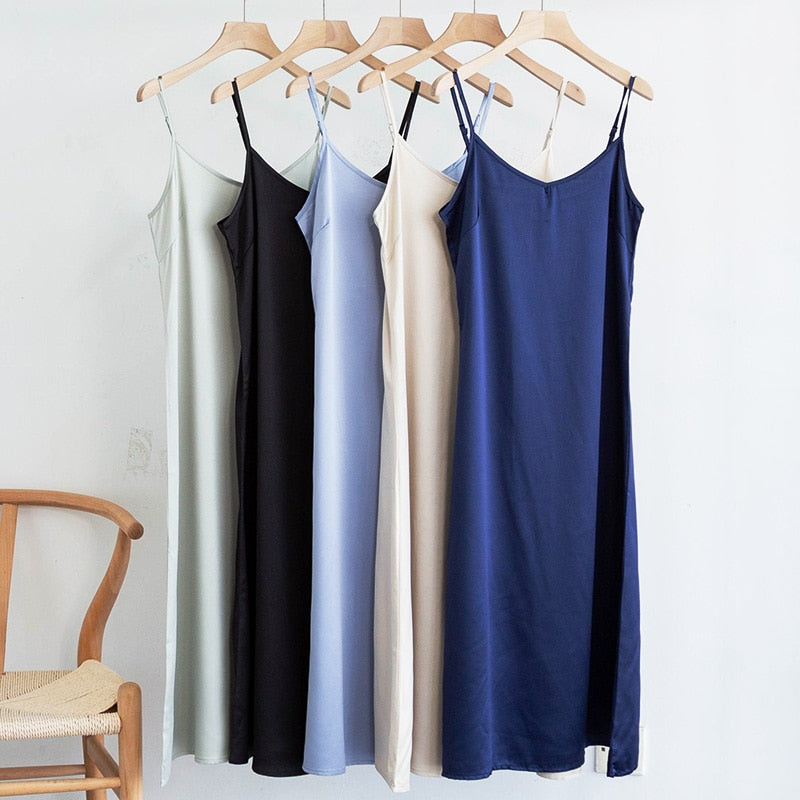 Women's Long Spaghetti Strap Dress Full Slip Camisole Under Dress