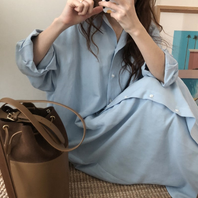 S-2XL Cotton New Summer Shirt Dress Pink Evening Vintage Dress Party Oversize Long Beach Women Dresses Loose Robe Vestido pure