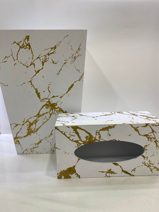 MDF tissue box and trash can