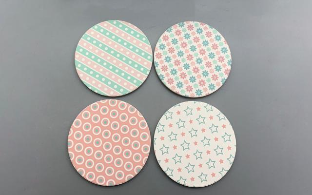 Patterned oval ceramic coaster