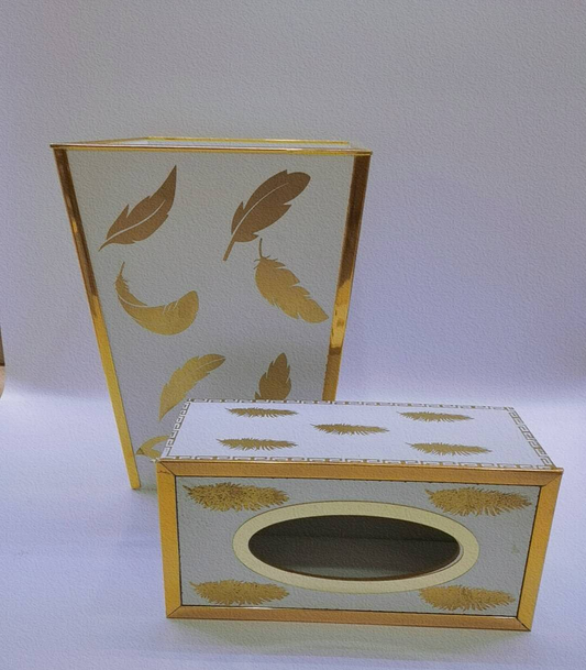 Wood plastic board tissue box and trash can