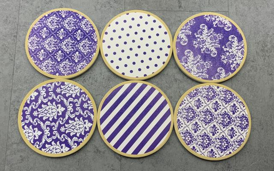 Patterned oval ceramic coaster