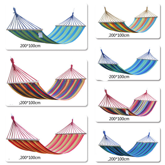 Single cotton canvas hammock with wooden stick camping supplies