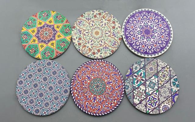 Patterned oval ceramic coaster