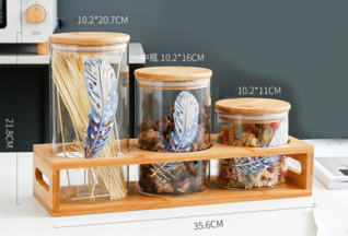 Glass and  bamboo Storage tank 3 sets