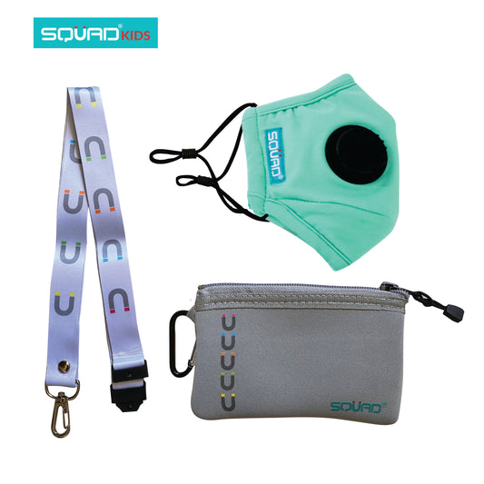 Kids Reusable and Washable Masks. Comes with a Neoprene pouch, carabiner and lanyard for easy storage and mobility