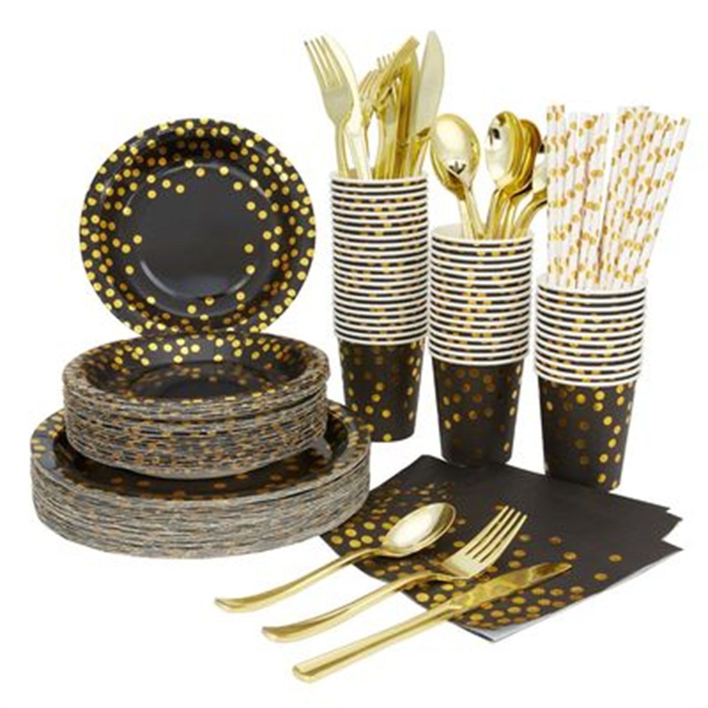 Gold Polka Dot Disposable Party Paper Plate Set