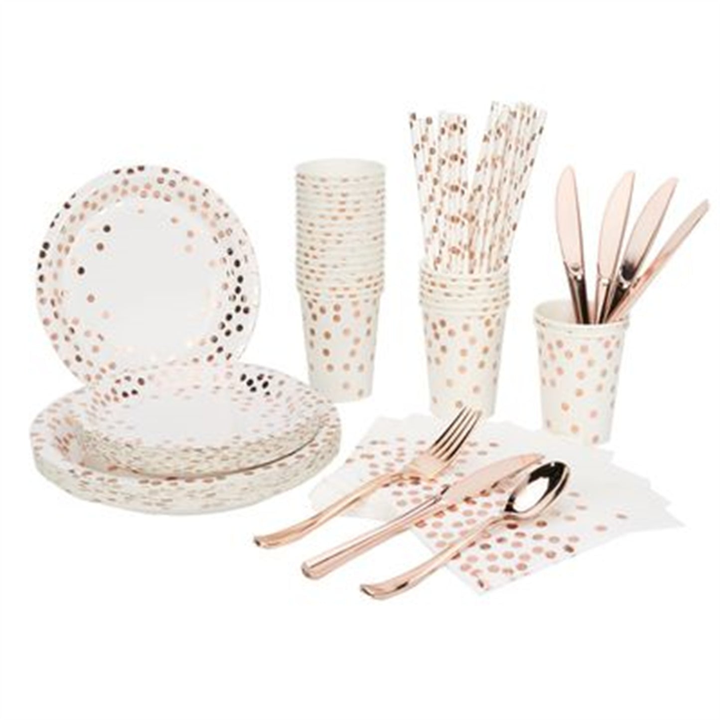 Gold Polka Dot Disposable Party Paper Plate Set