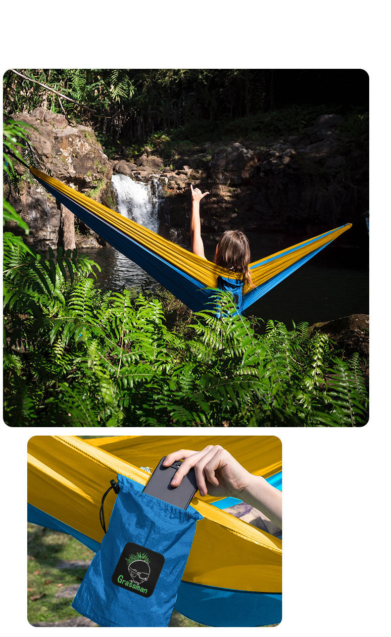 Single double camping nylon hammock indoor color matching swing hammock outside hammock anti rollover (