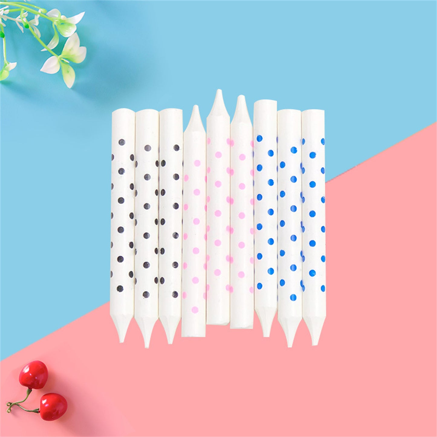 Polka dot candle creative dot pattern with bottom support , 6pcs