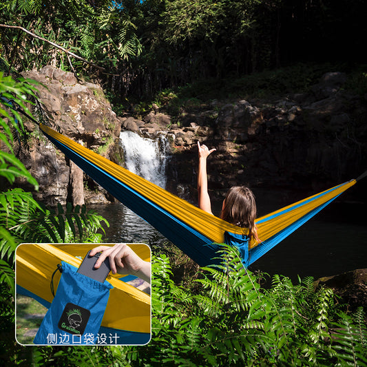 Single double camping nylon hammock indoor color matching swing hammock outside hammock anti rollover (