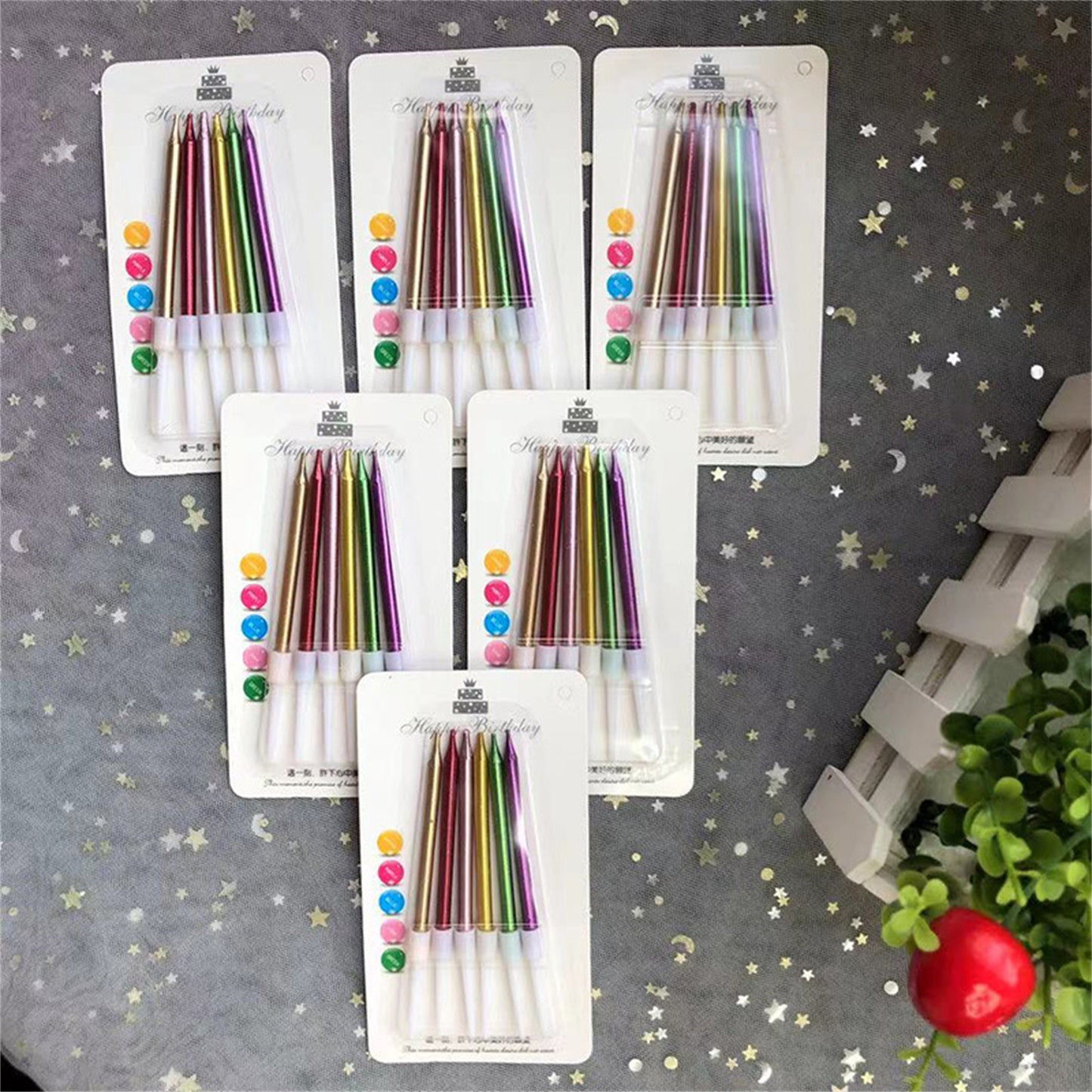 rainbow colored gilded pencil Candle 6pcs