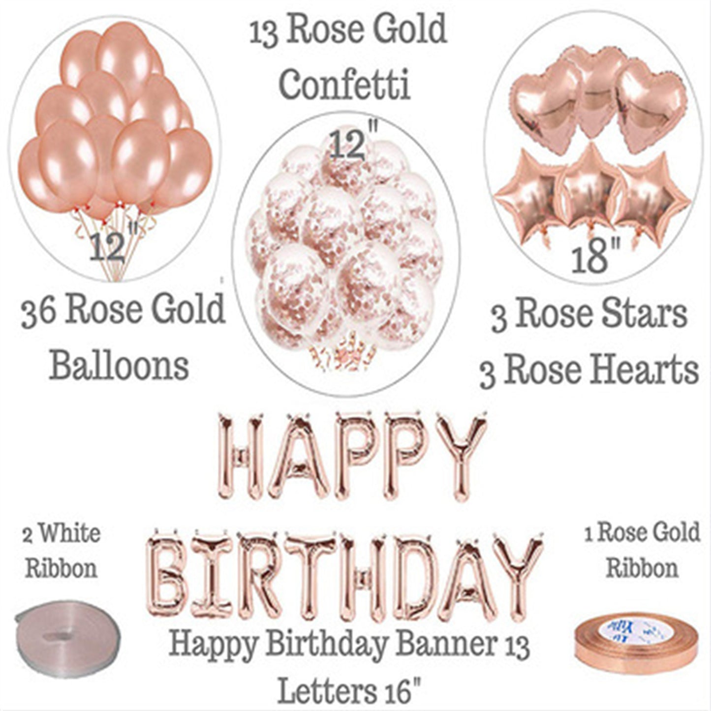 Rose gold party confetti balloon set 72 piece set
