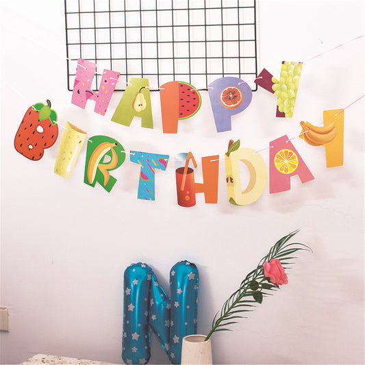 HAPPY Birthday letter flag Fruit pattern