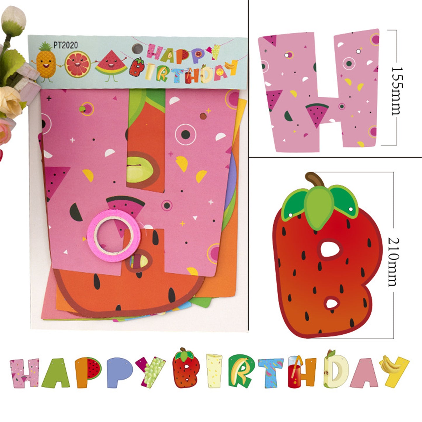 HAPPY Birthday letter flag Fruit pattern