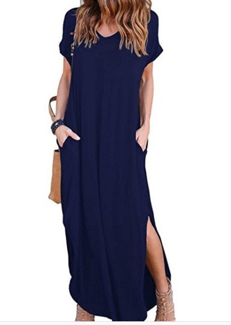 Plus Size 5XL Sexy Women Dress Summer 2020 Solid Casual Short Sleeve Maxi Dress For Women Long Dress Free Shipping Lady Dresses