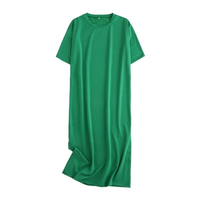 Tangada 2021 Women Elegant 95% Cotton Sweatshirt Dress Oversized Short Sleeve Side Open Ladies Midi Dress 6L60